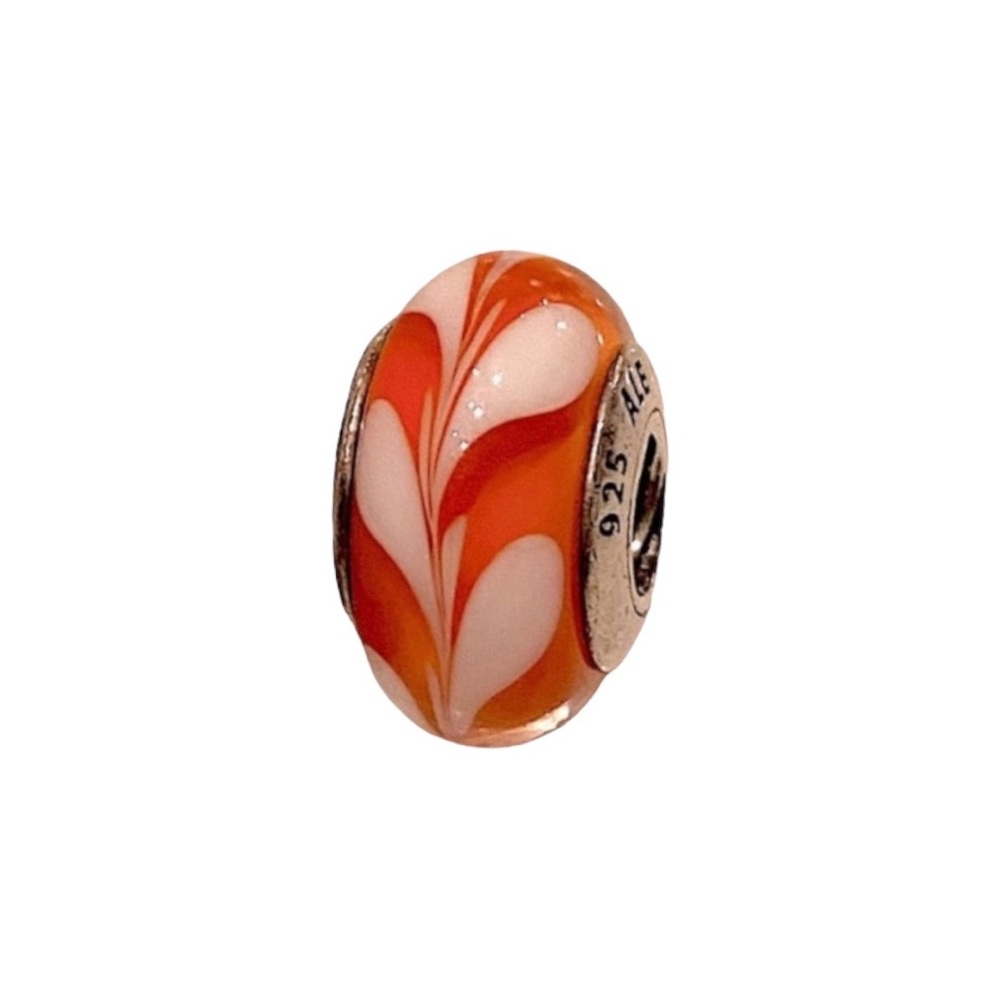 SOLD Retired Pandora glass murano orange and white swirl